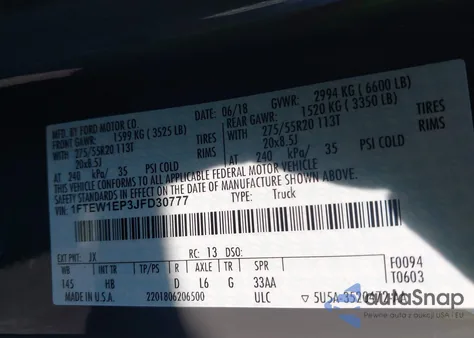 2018 Ford F-150 Lariat из США, поврежденный, VIN 1FTEW1EP3JFD30777